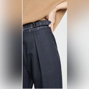 Brand New RAG & BONE Navy Plaid Mini Check James Buckle Wool Blend Pants